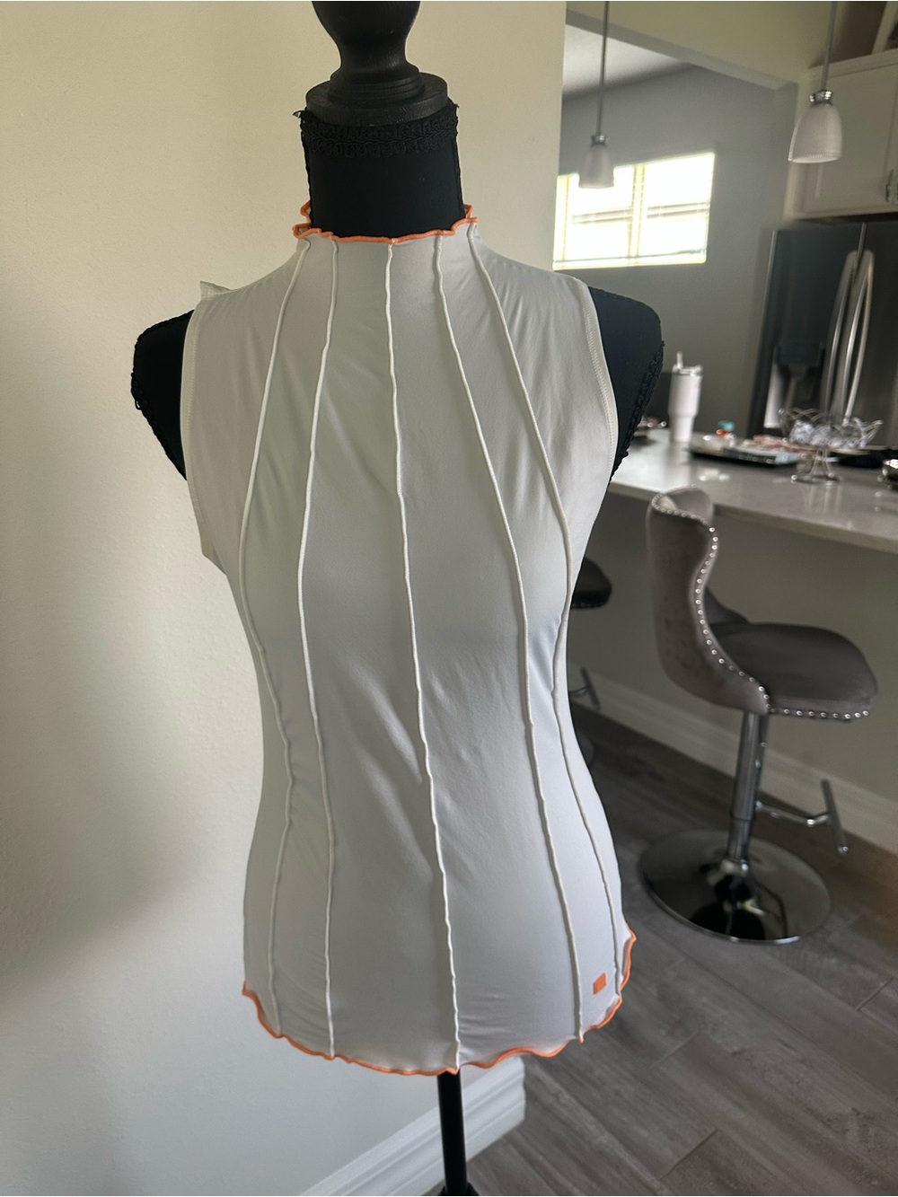 Fila White Ribbed Mock Neck Tank with Orange Trim